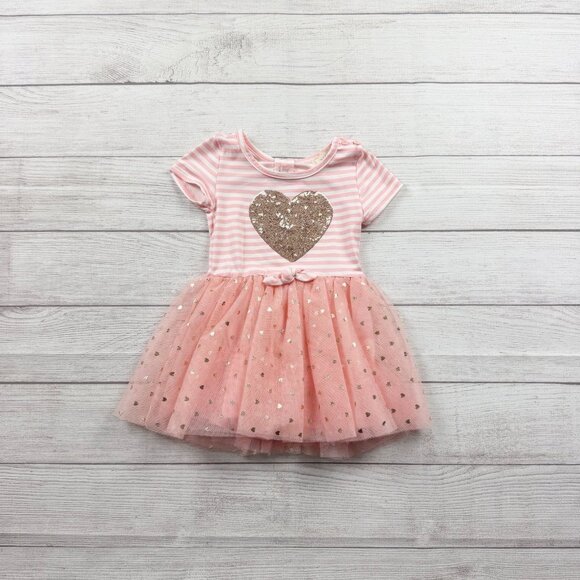 Btween Striped Sequin Heart Tulle Skirted Tutu Dress - Picture 1 of 4